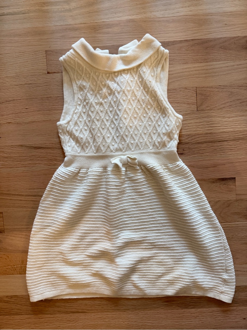 Janie and Jack Cream Textured Knit Dress with Bow